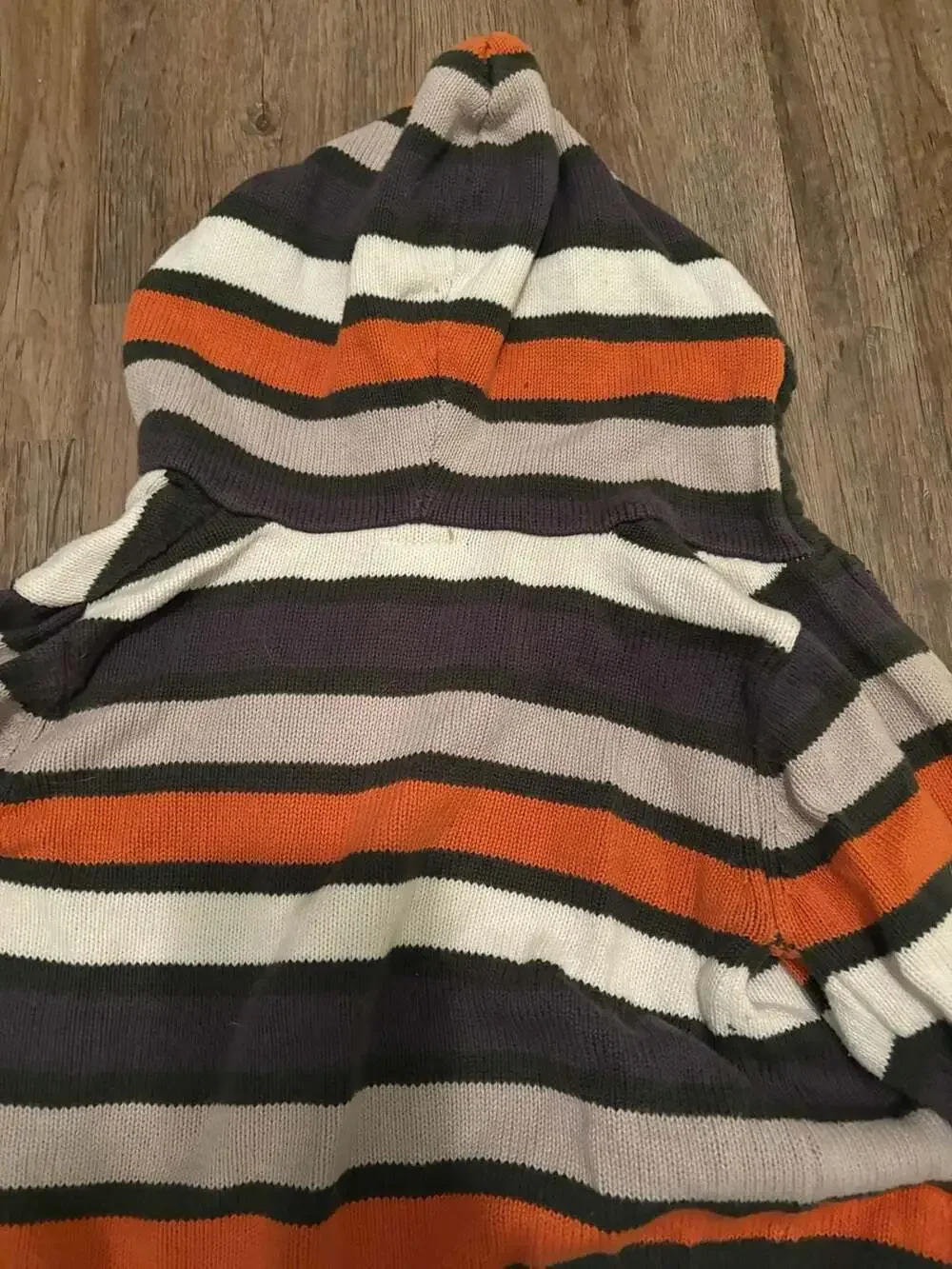 Gymboree 12-18 Months Boys Orange Grey White Striped Full Zip Knit Hooded Sweate